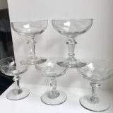 Set of 5 large crystal champagne glasses 30s-40s