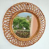 Rare vintage rattan mirror circa 1950 64cm