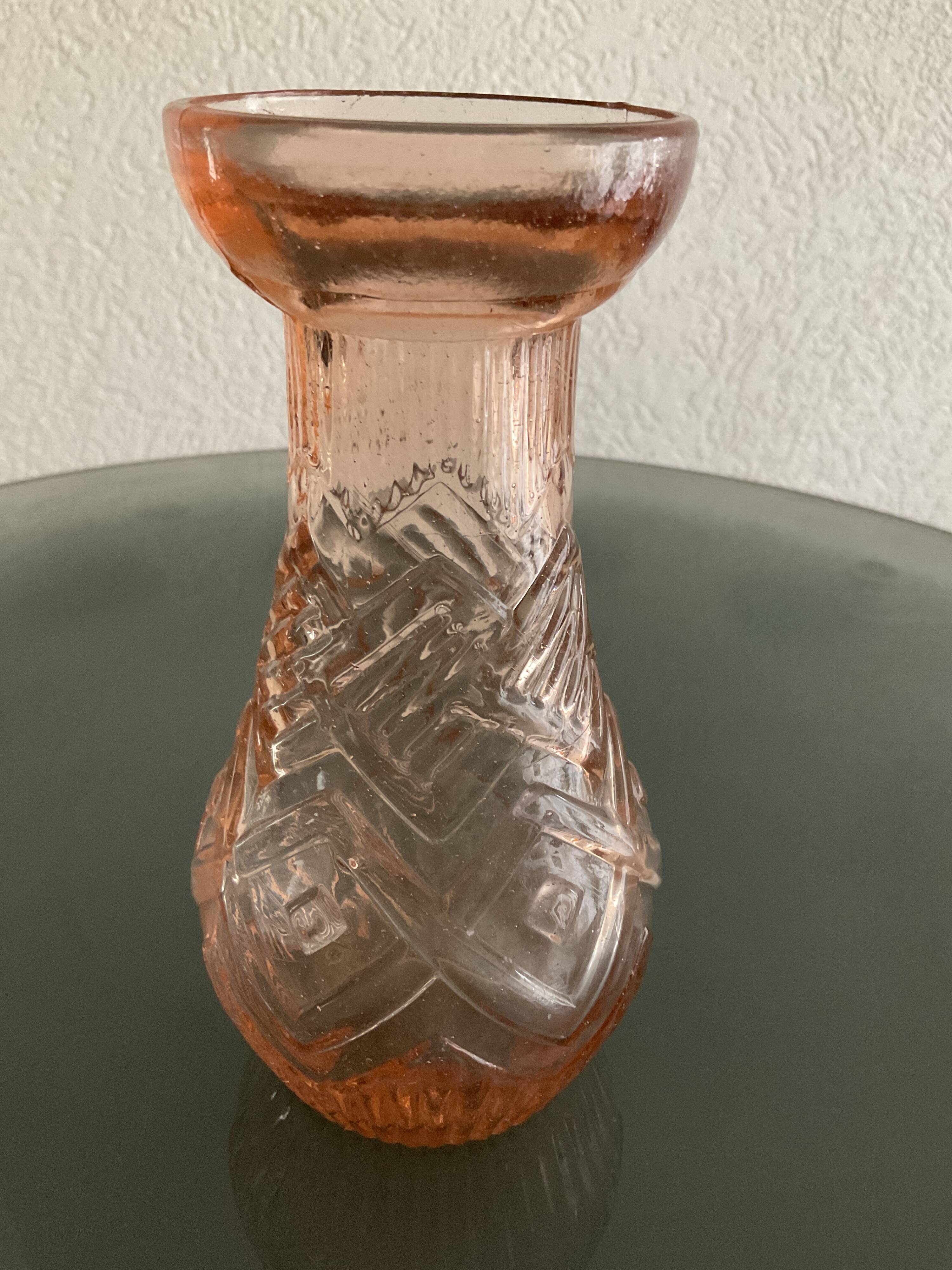 Rosaline hyacinth vase in moulded glass, Art Deco.