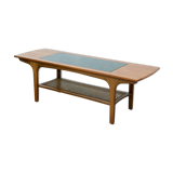 Cane, glass and teak coffee table