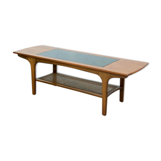 Table basse cannage, verre et teck