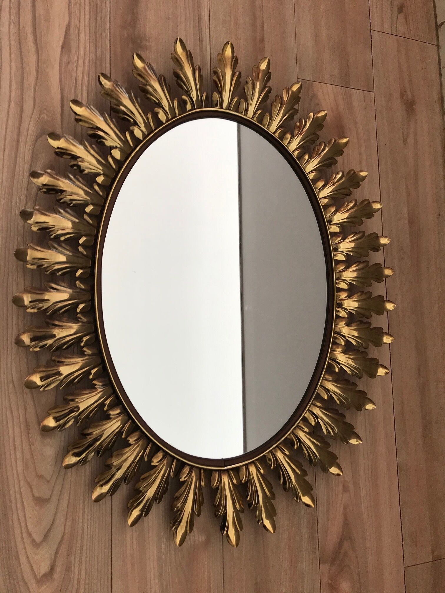 Deknudt 1950 large golden oval mirror  - 70x56cm