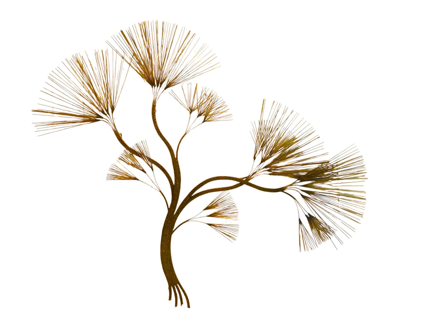 Large brass wall clock with needles in mid-century modern style, brutalist style, Curtis Jeré.