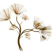 Large brass wall clock with needles in mid-century modern style, brutalist style, Curtis Jeré.