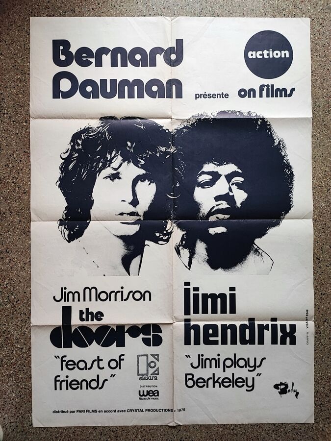 Affiche originale de 1975 Jim Morisson Jimi Hendrix
