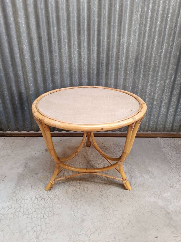 Salon de jardin en osier rotin vintage 2 fauteuils coquille et une table ba