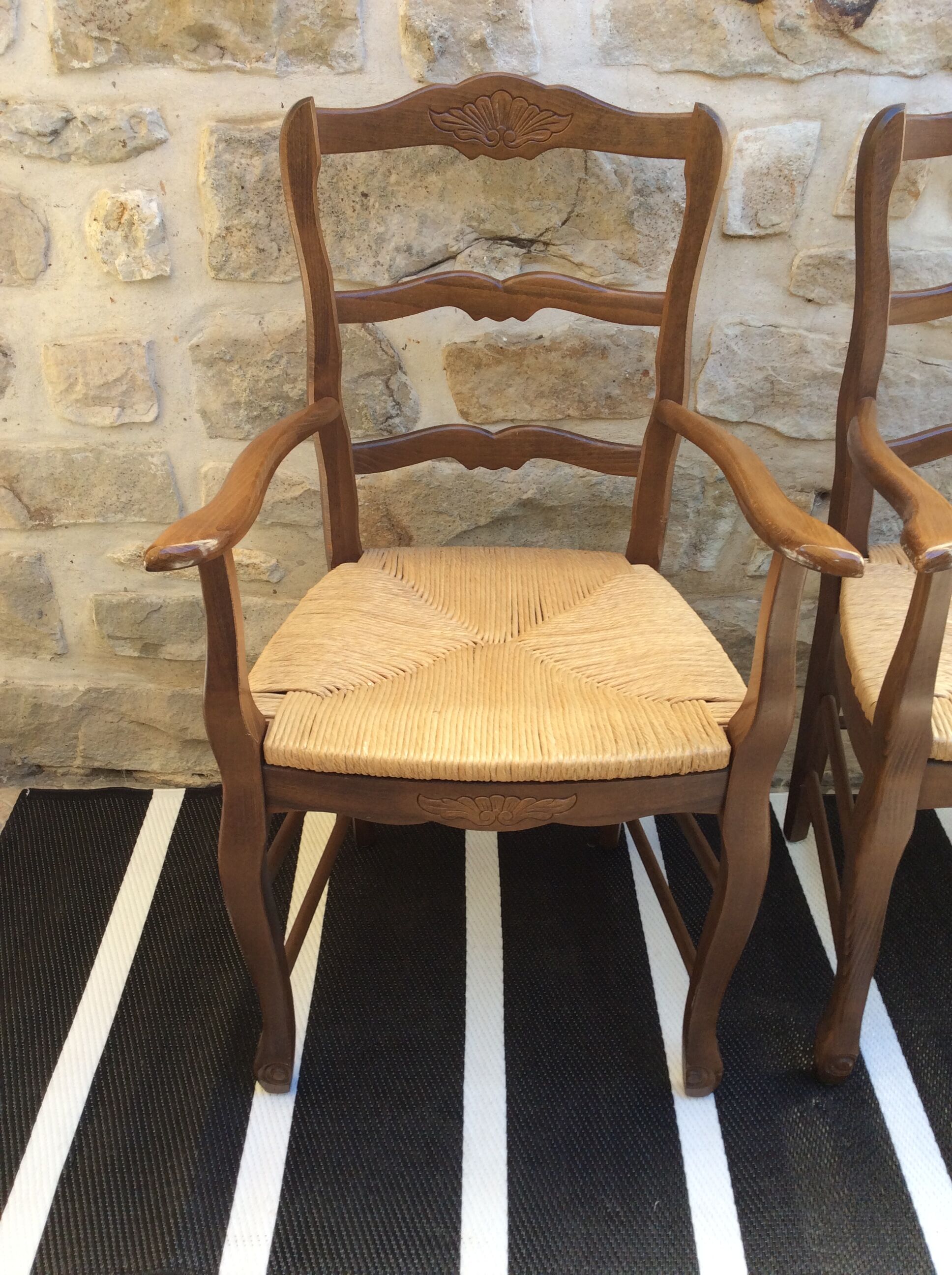 Pair of straw seating armchairs