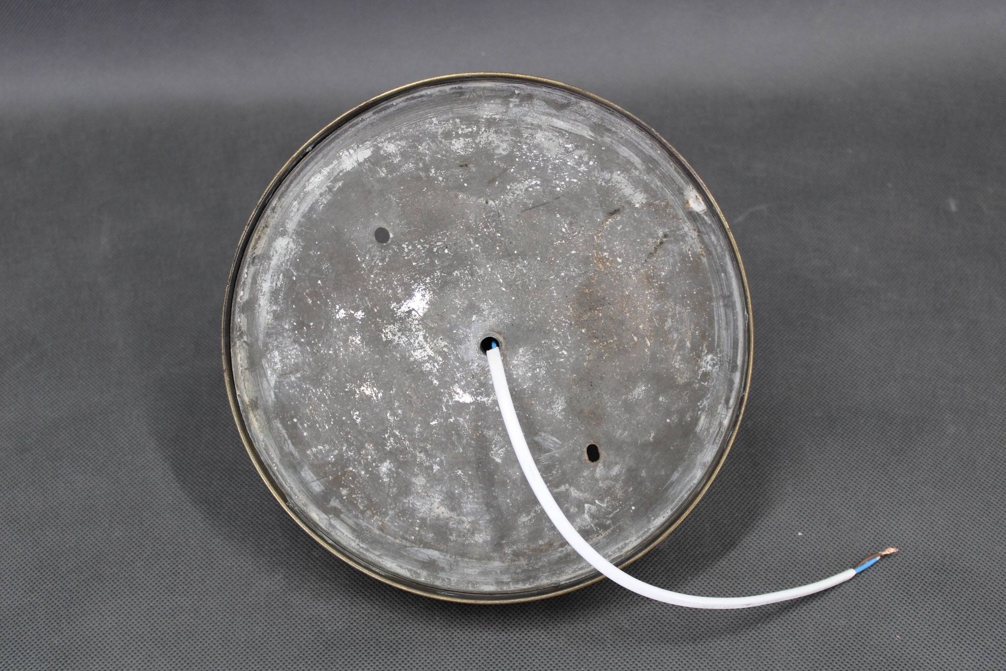 1930s Art Deco brass ceiling light with opaline glass shade, Czechoslovakia, Res