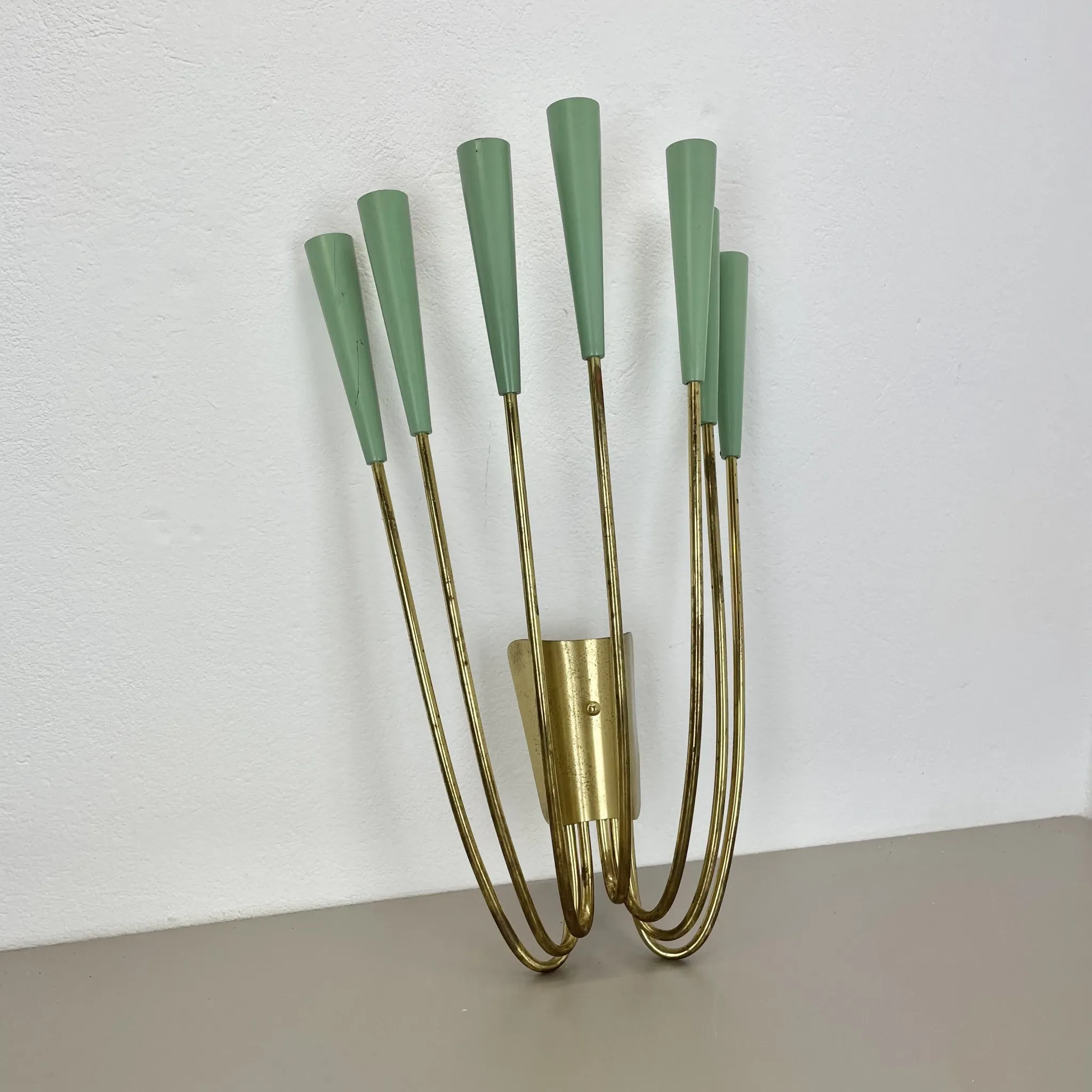 Large brass wall light in stilnovo style, 54 cm, italy, 1950s