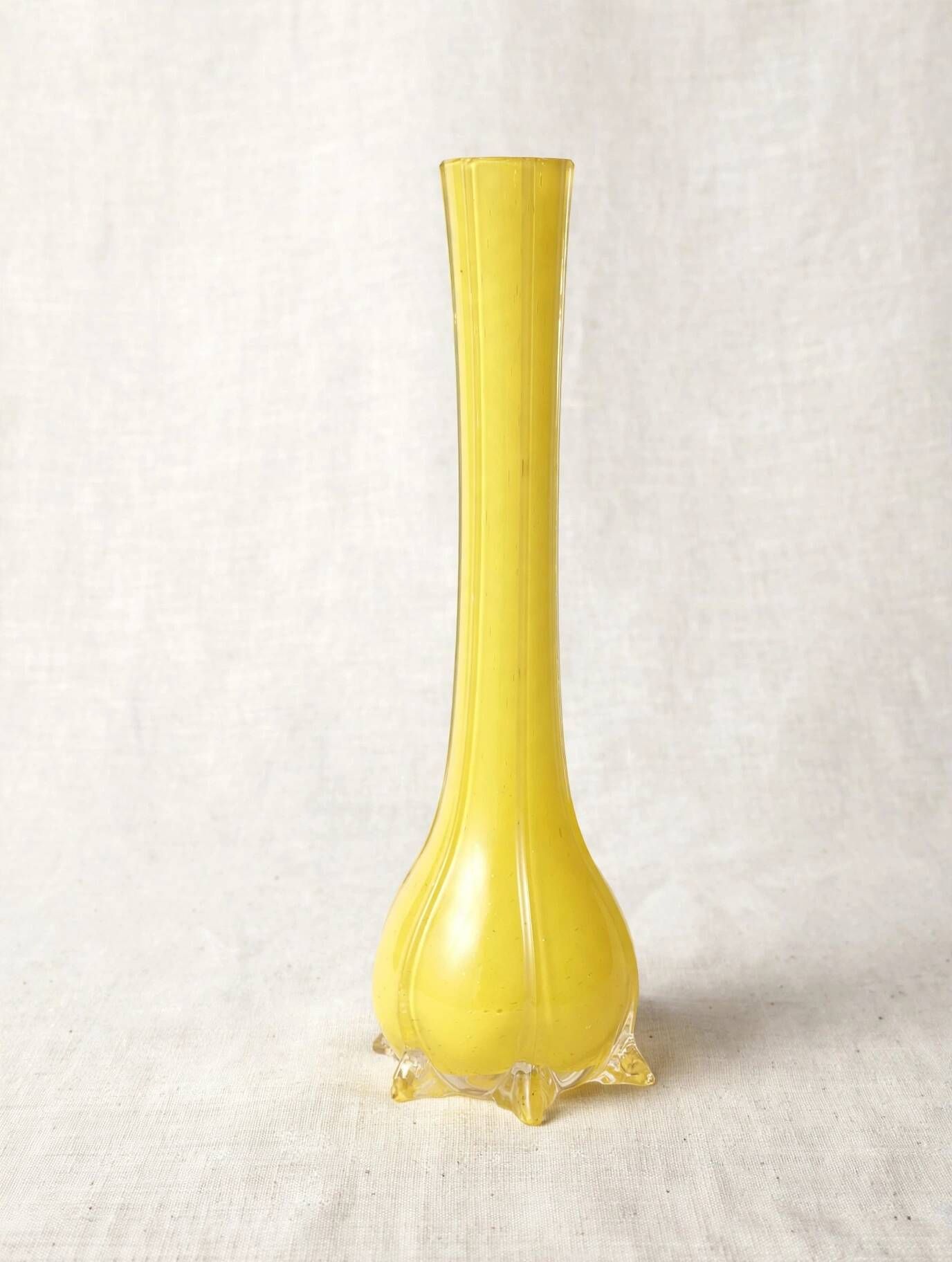 Vintage Soliflore in Lemon Yellow Opaline - Tulip Shape with Claw Feet -