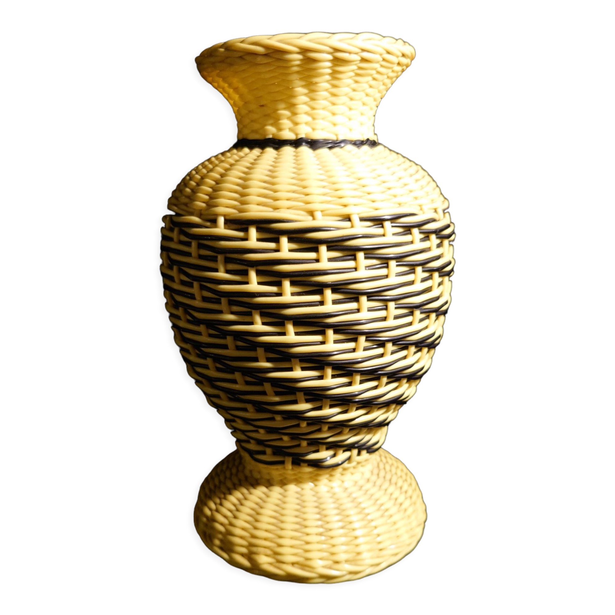 Yellow and black scoubidou vase