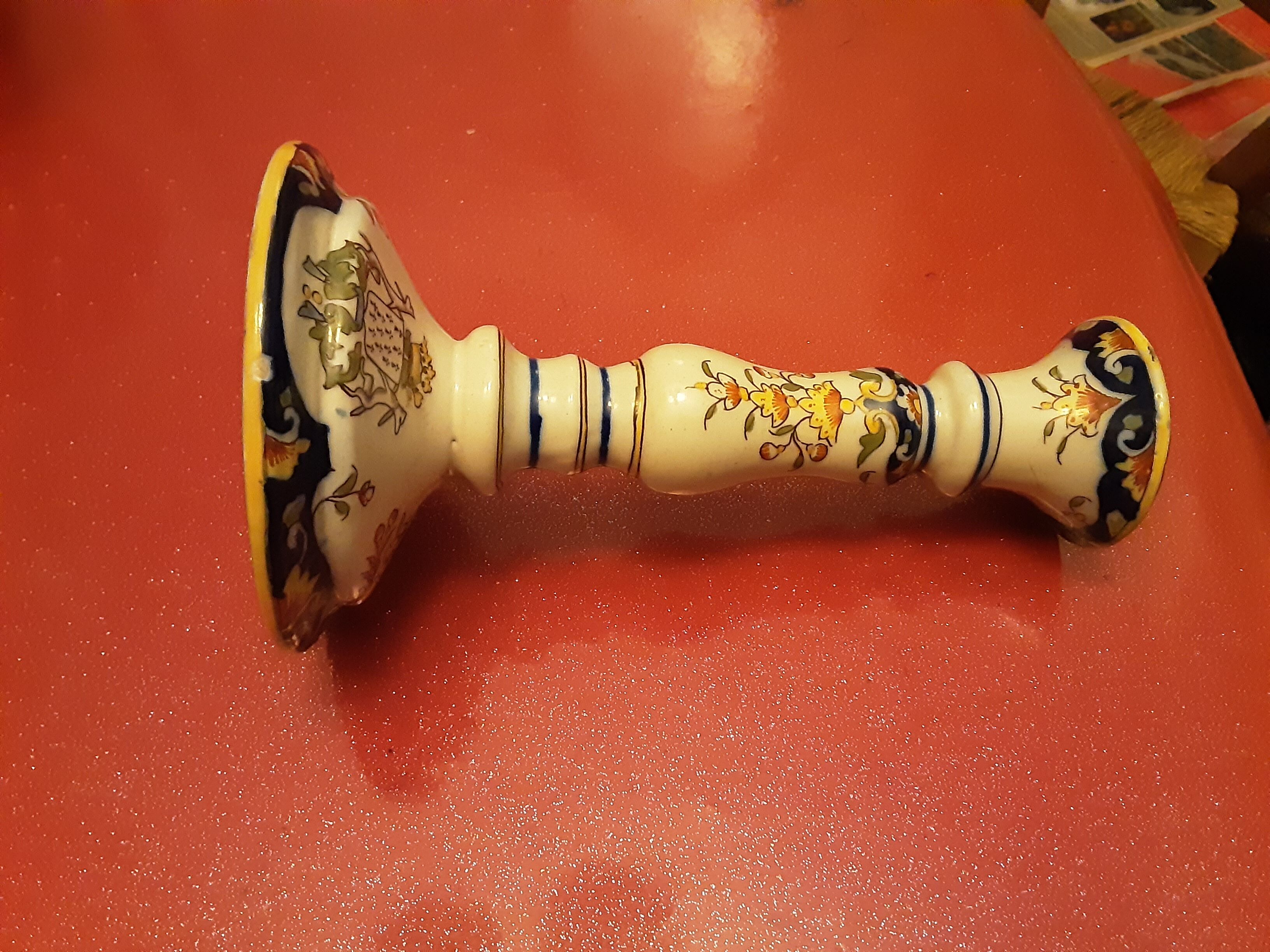 Candlestick faience decor vieux rouen