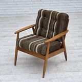 1970s, Danish armchair, beech wood, furniture wool fabric.