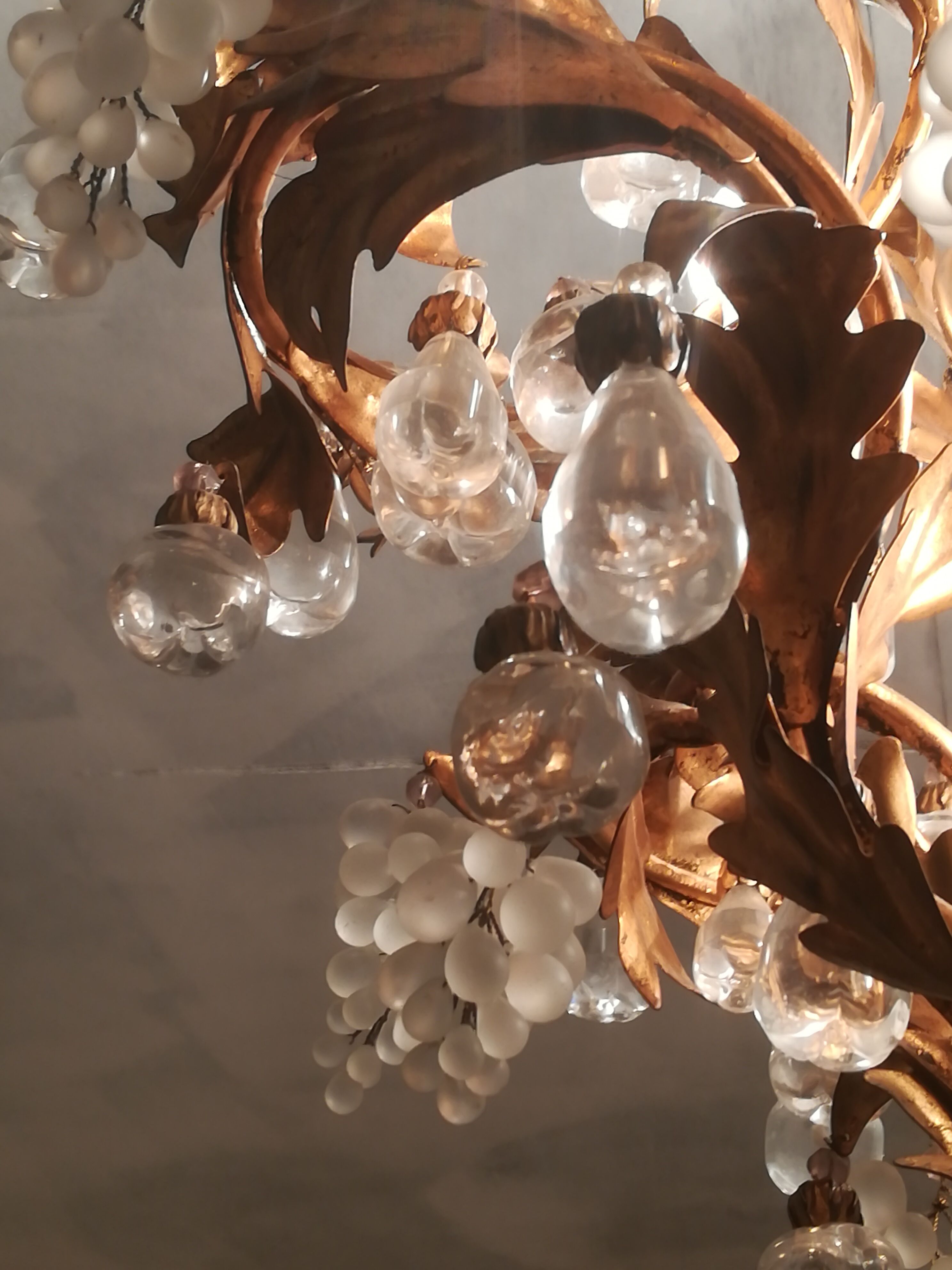 Murano fruit chandelier in crystal and gold metal
