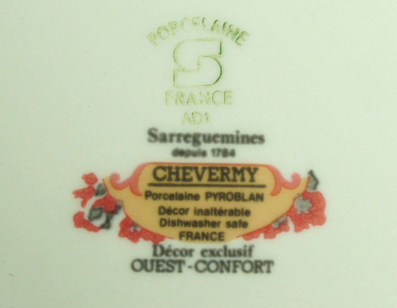 5 flat plates porcelain Pyroblan Sarreguemines décor Chevermy