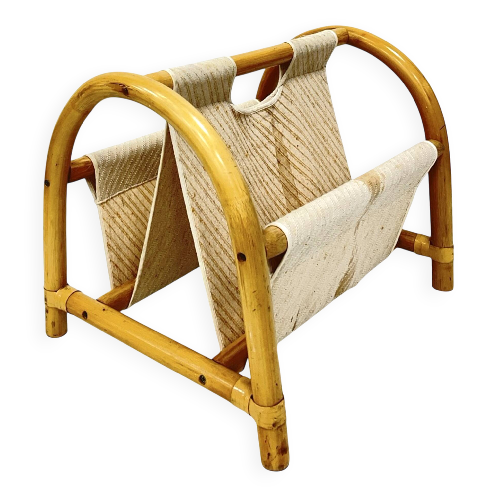 Vintage bamboo magazine rack – boho style / Mid-Century Modern, 1970s