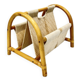 Porte-revues en bambou vintage – style boho / Mid-Century Modern, années 1970