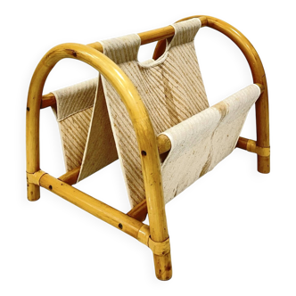 Vintage bamboo magazine rack – boho style / Mid-Century Modern, 1970s