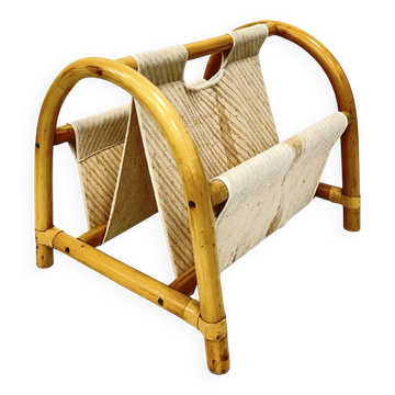 Vintage bamboo magazine rack – boho style / Mid-Century Modern, 1970s
