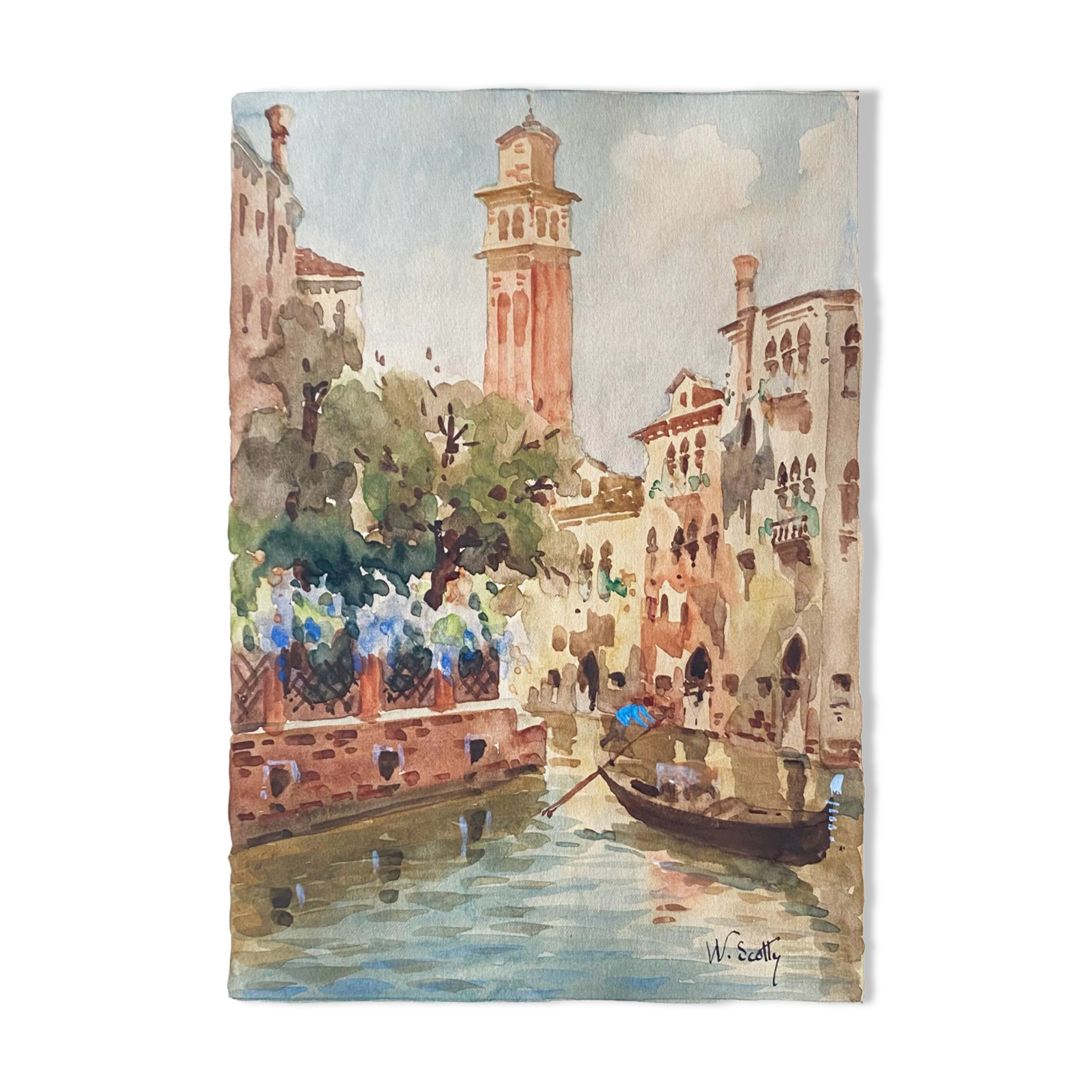 Watercolor painting "canals of Venice" Italy early XX° by W. Scotty