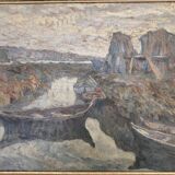 Tableau - La barque de pêche sur l'étang de Berre - F Olivier