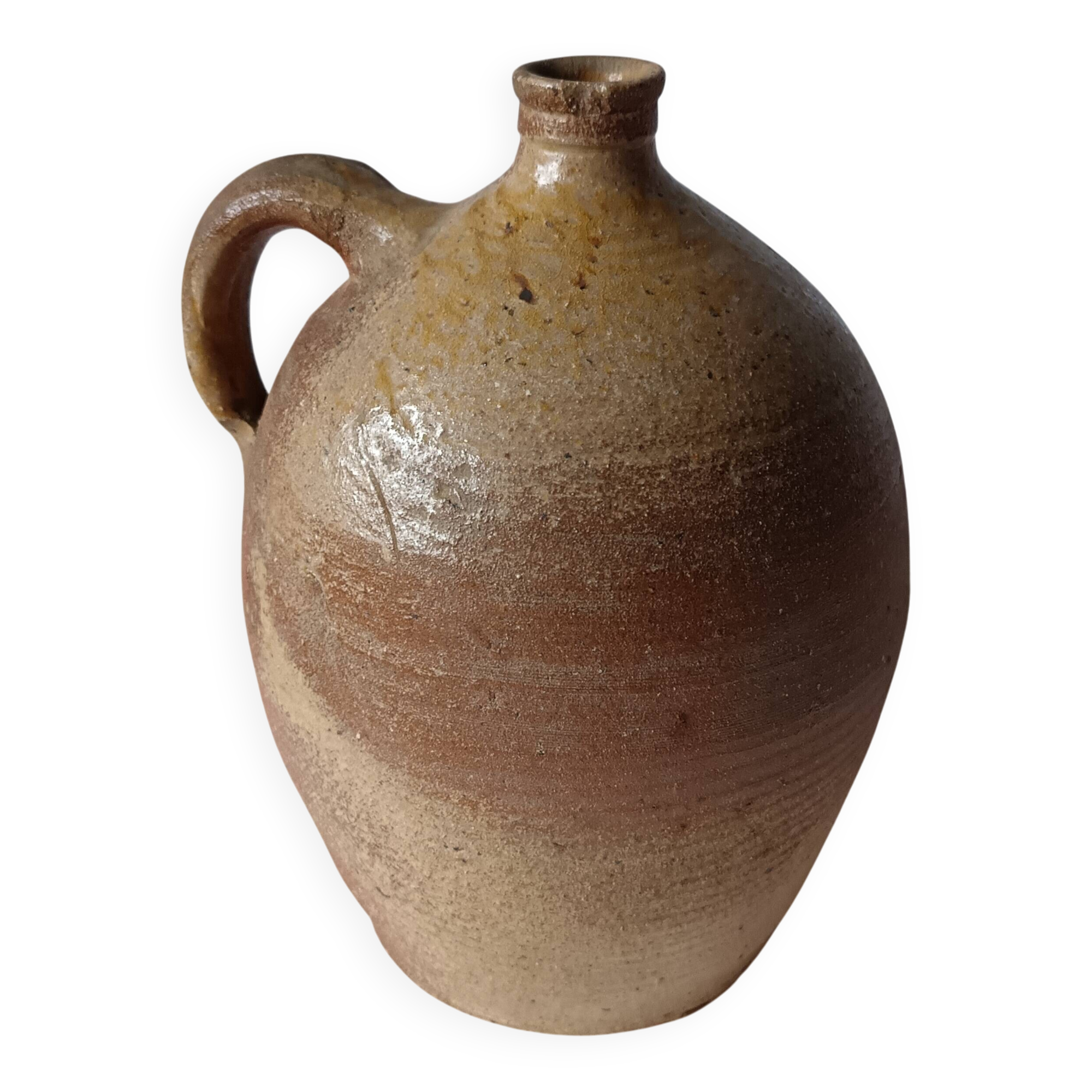 Old beige-brown stoneware jar France