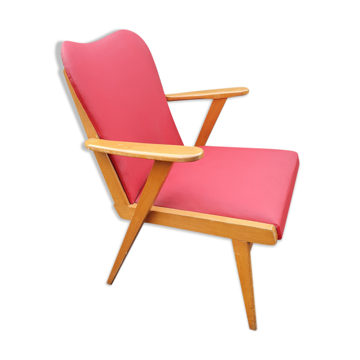Red, vintage, Scandinavian, 50s wood and skai chair