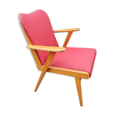 Red, vintage, Scandinavian, 50s wood and skai chair