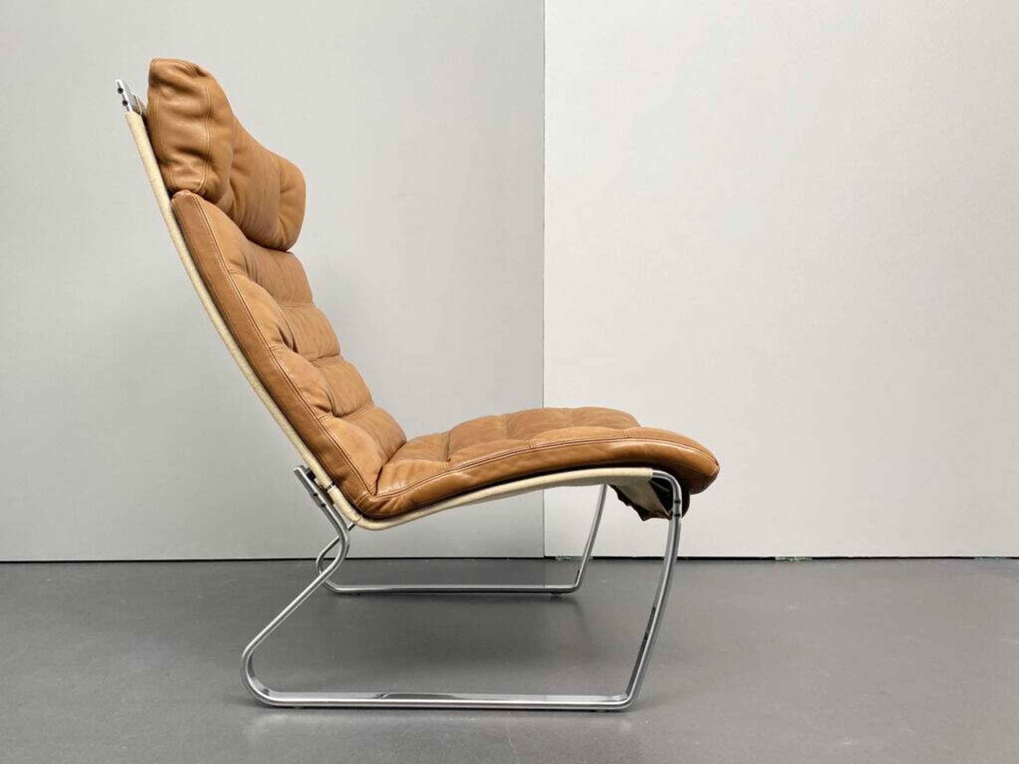 JK 720 lounge chair, cognac-coloured leather, by Jørgen Kastholm for Kill International, 1970s