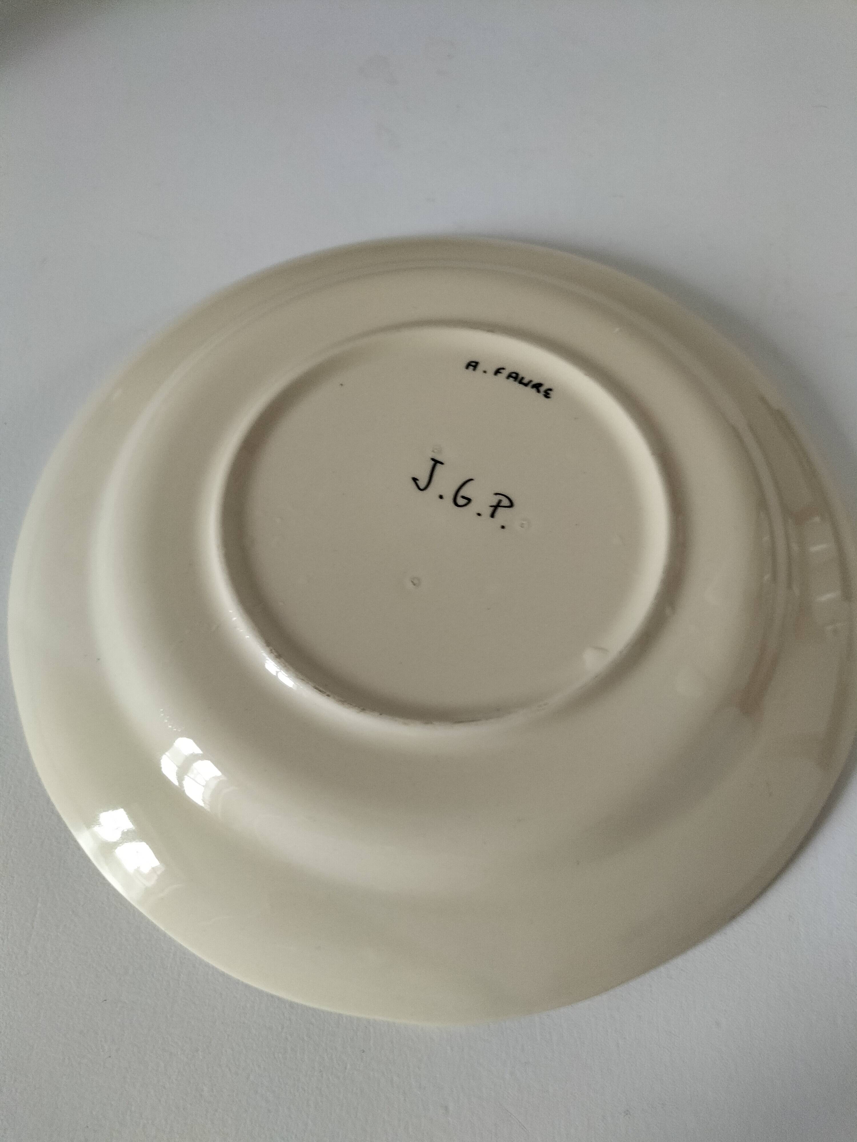 Signed vintage plate – Stylized lobster design – A. Faure for JGP