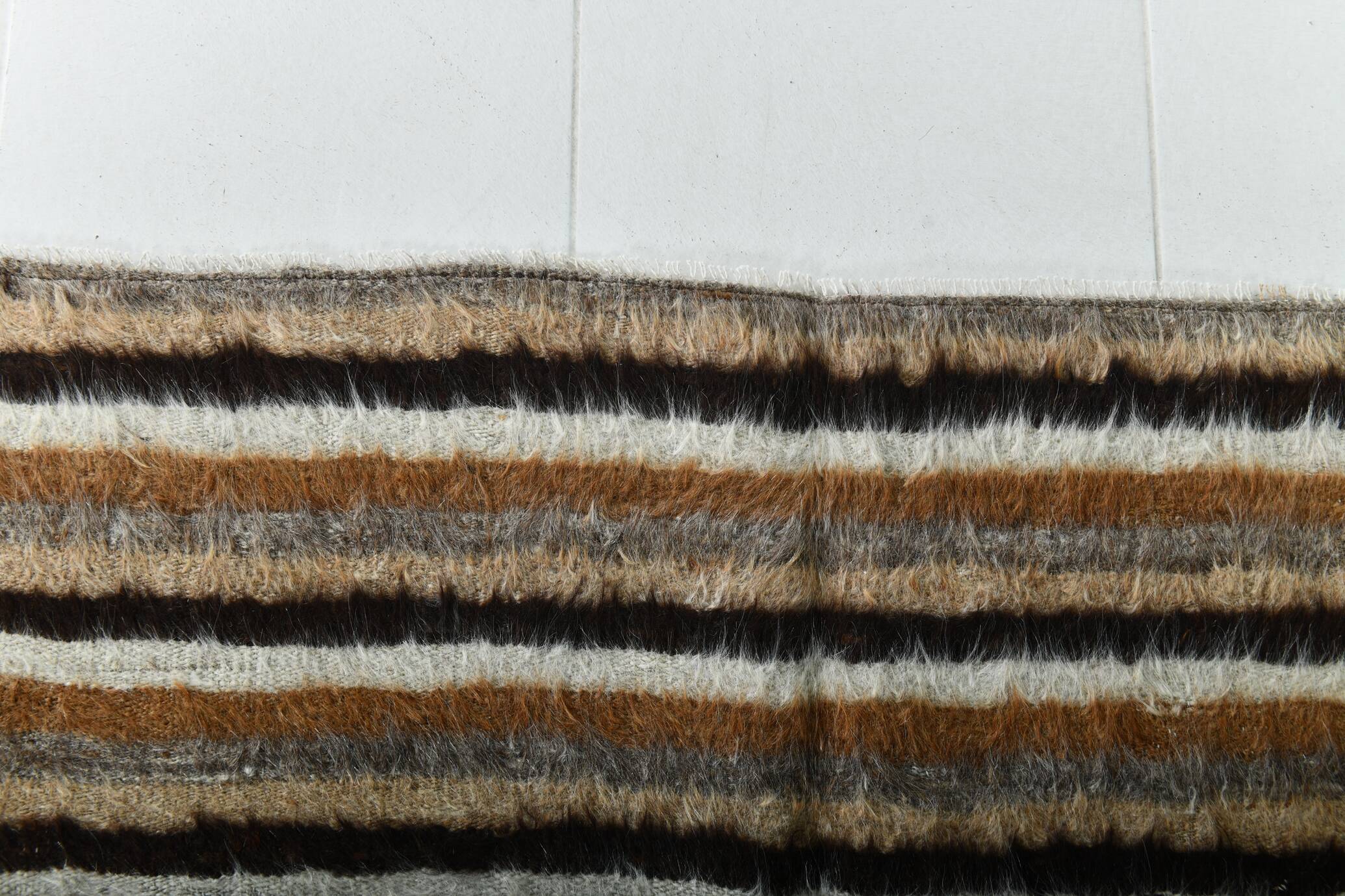 Striped Brown & Beige Vintage Kilim Rug, 133x170Cm