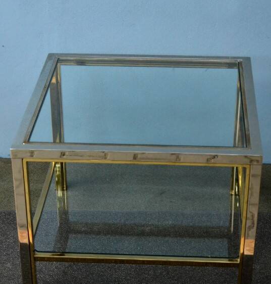 Table basse de style moderniste, style Romeo Rega en laiton et chrome