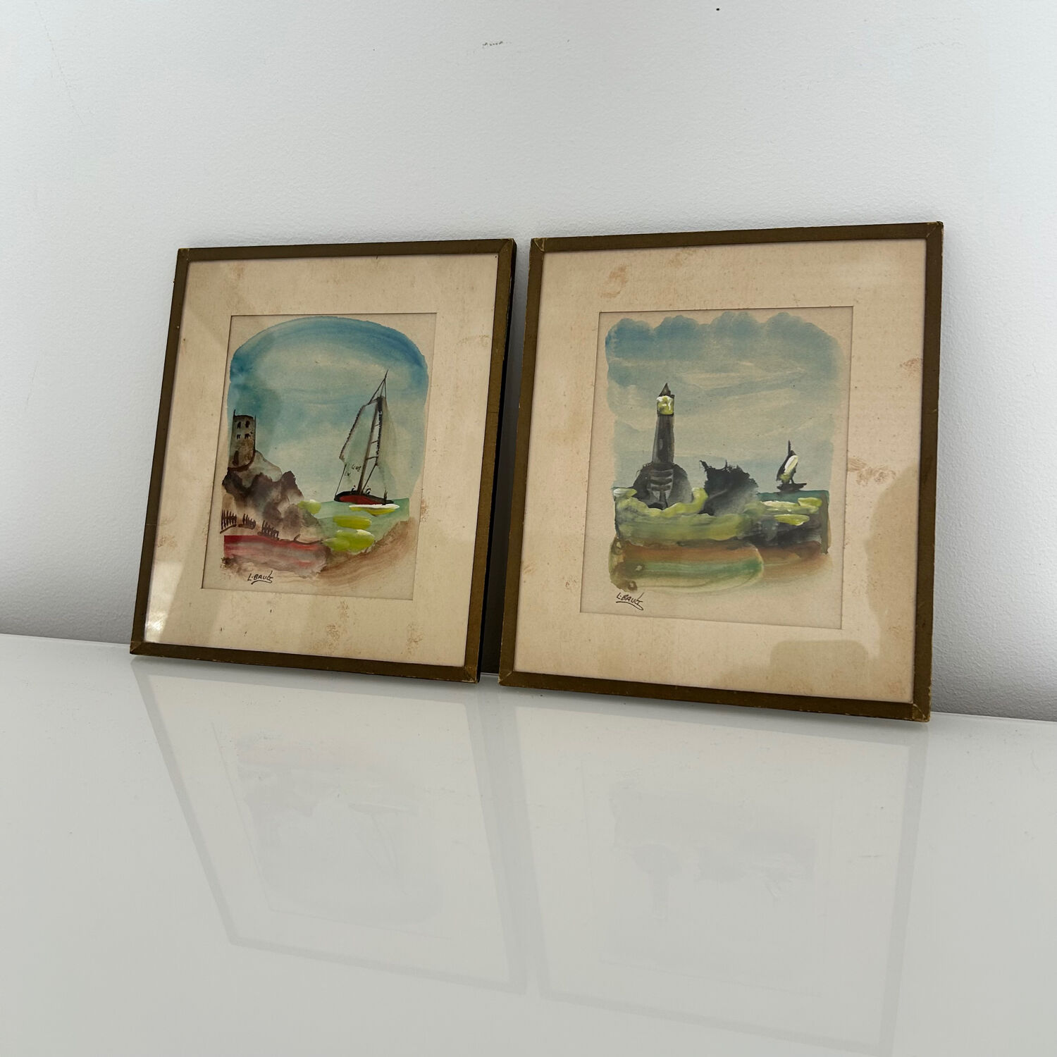 2 marine watercolours signed L. Baud