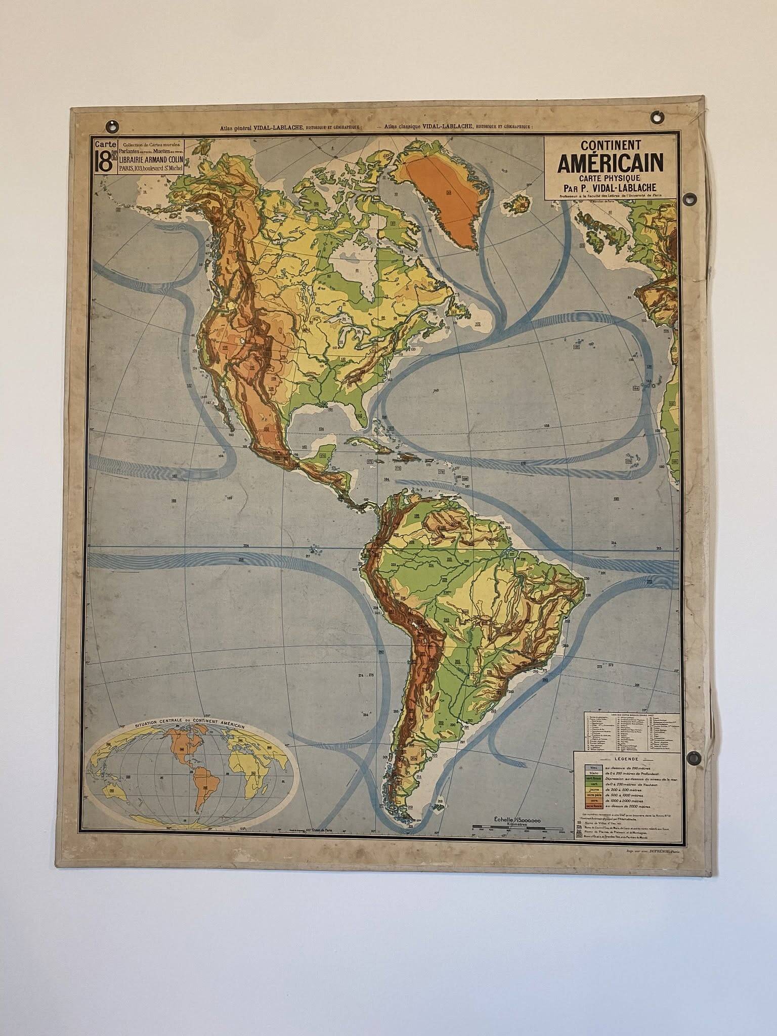 Old school geographical map of the American continent.