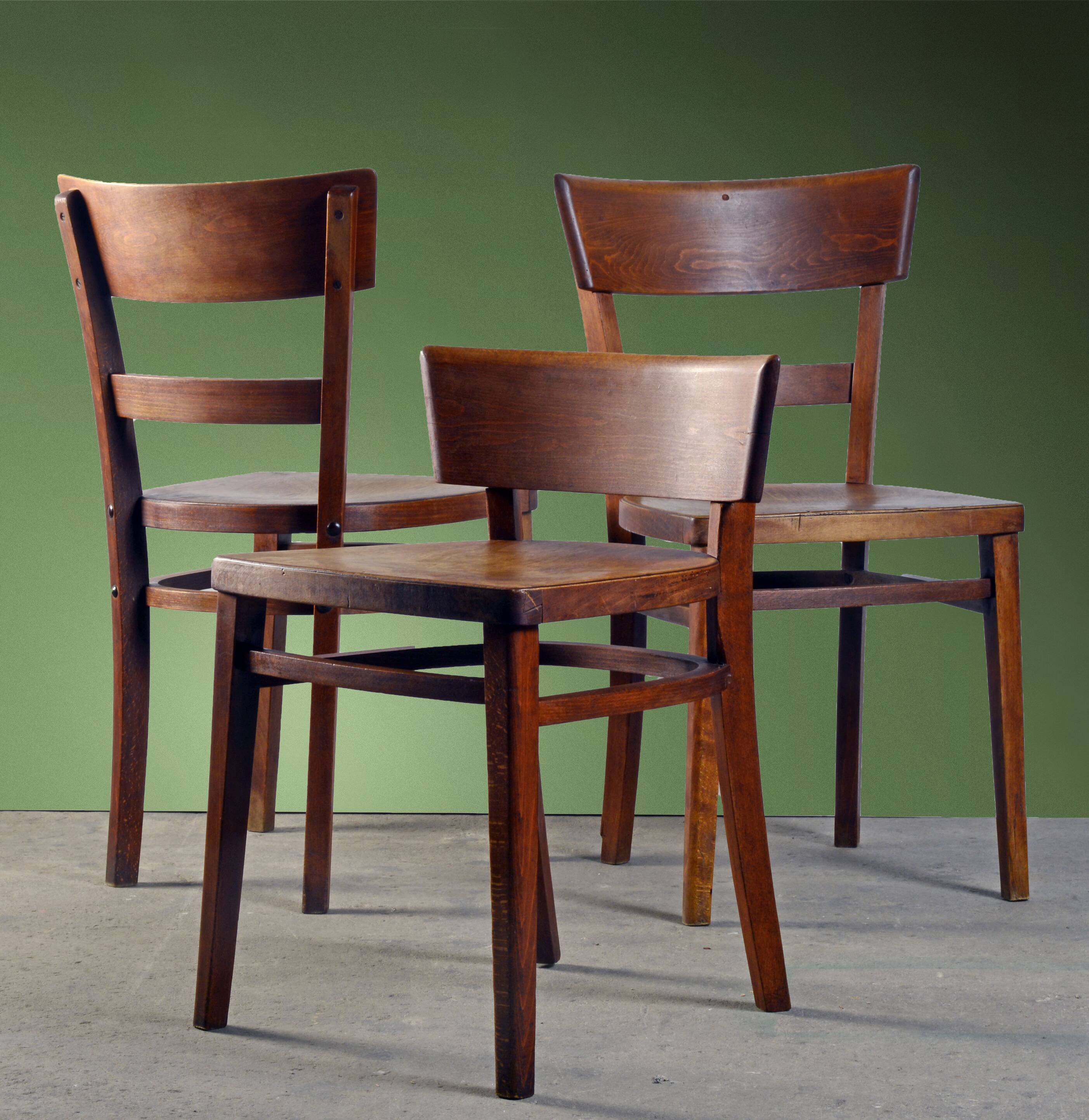 3 wooden bistro chairs