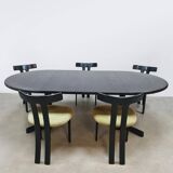 Midcentury 'T-shape' black oak extendable dining set vintage