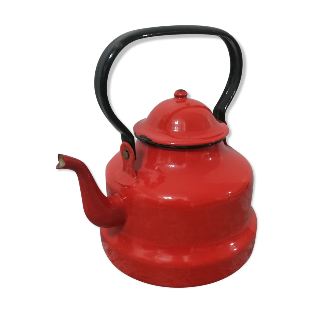 Bouilloire en tôle émaillée rouge