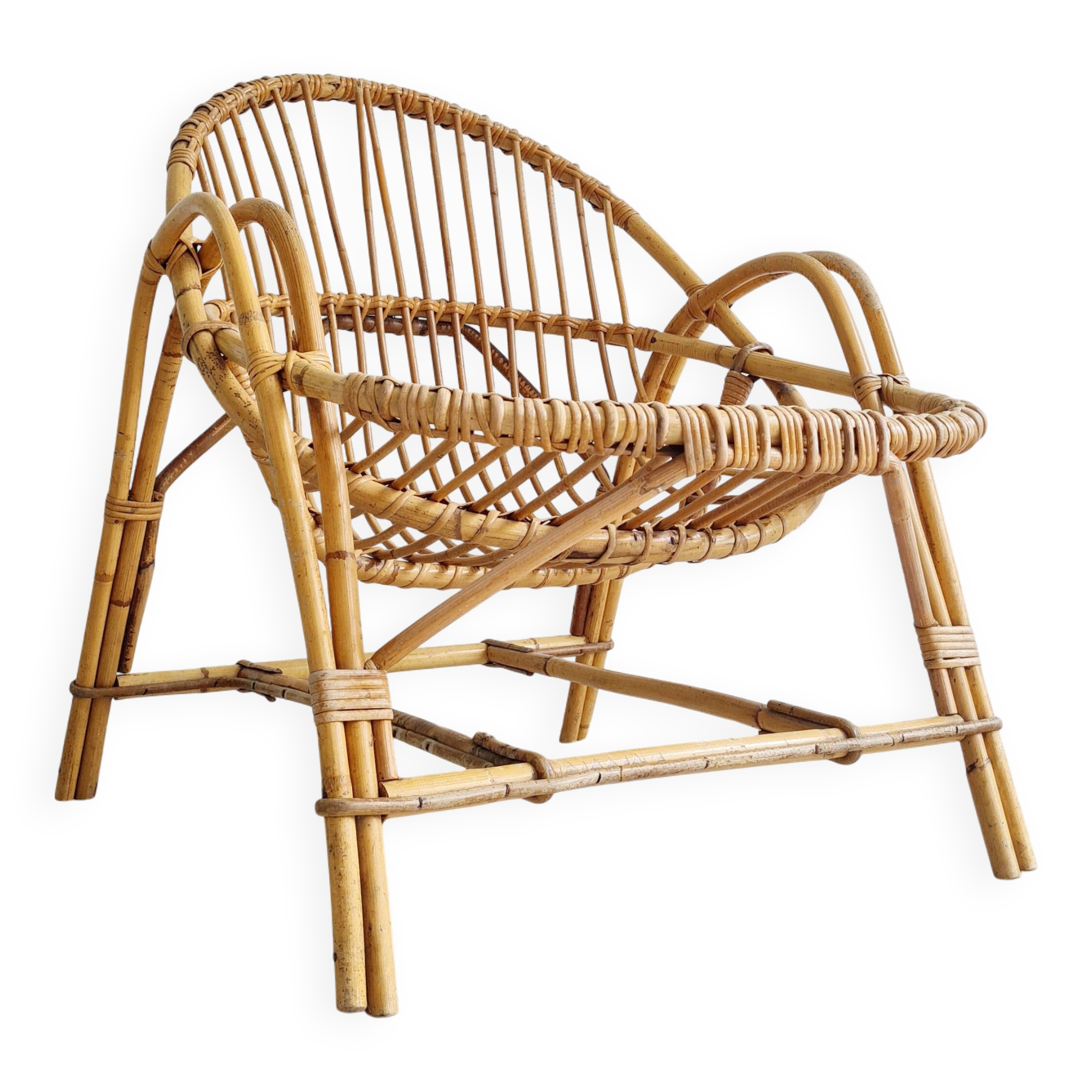 Rattan basket armchair, 1960s