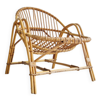 Fauteuil corbeille en rotin, années 60