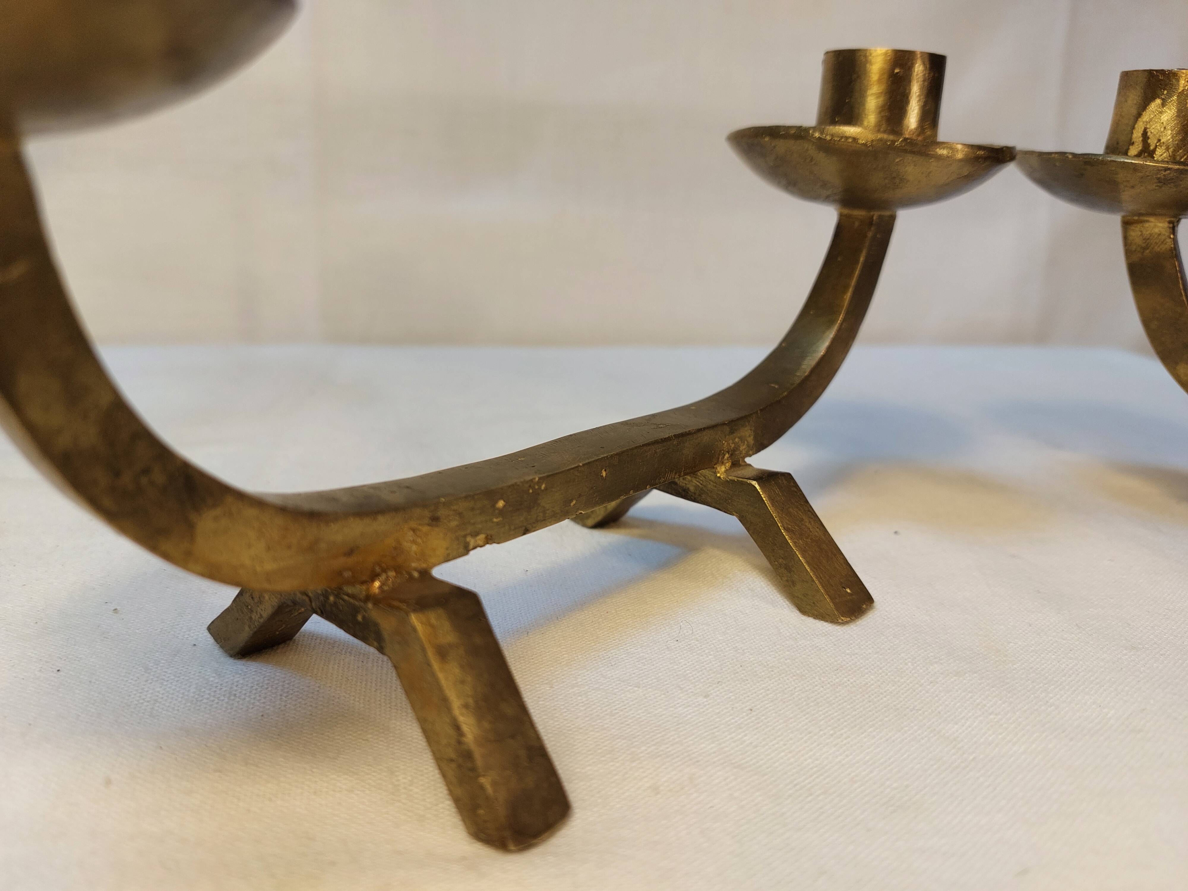 Pair of brutalist candlesticks in solid brass - 1960s