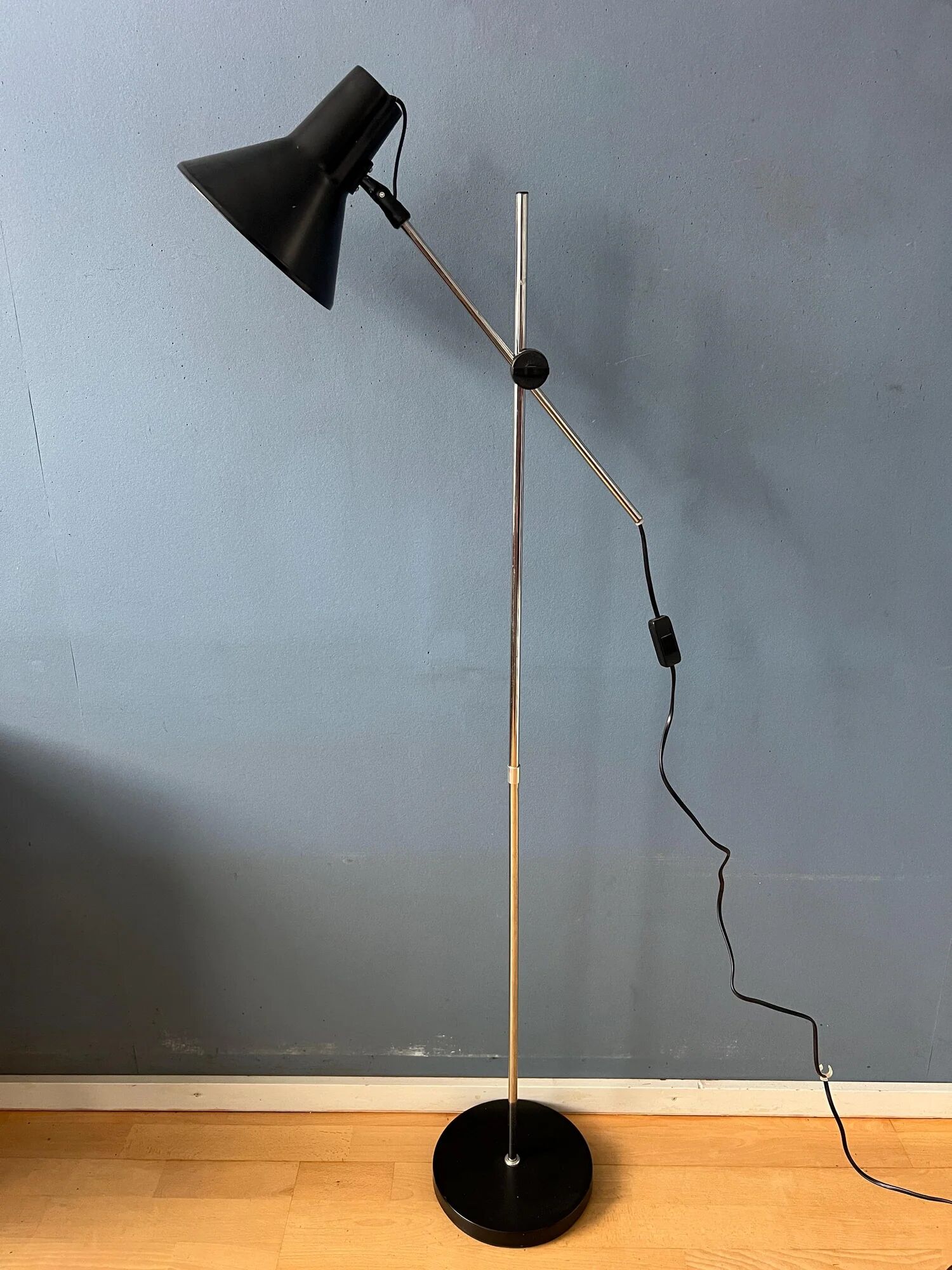 Vintage adjustable black floor lamp in style of Hoogervorst