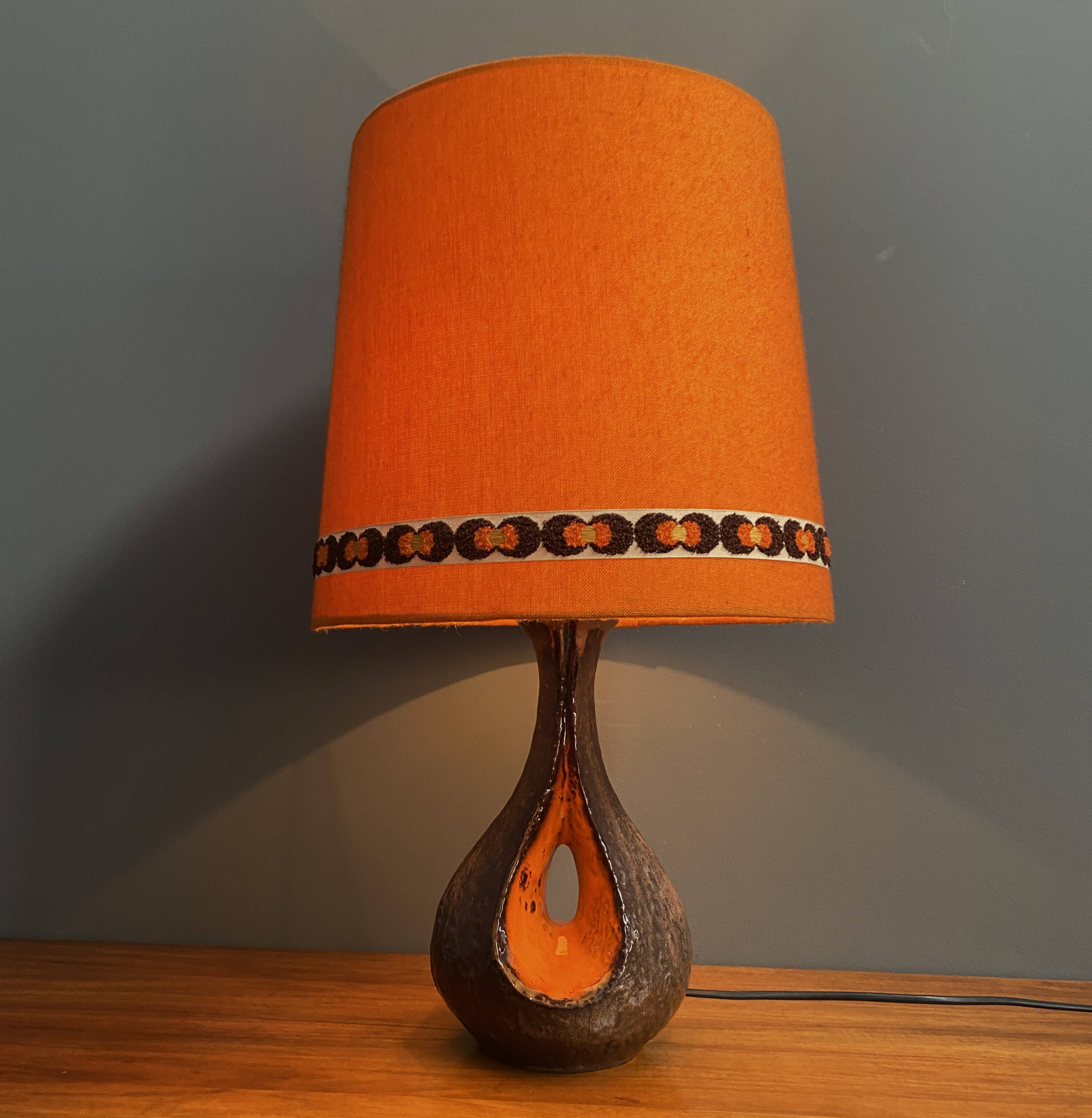 Ceramic orange / brown table lamp 1960s