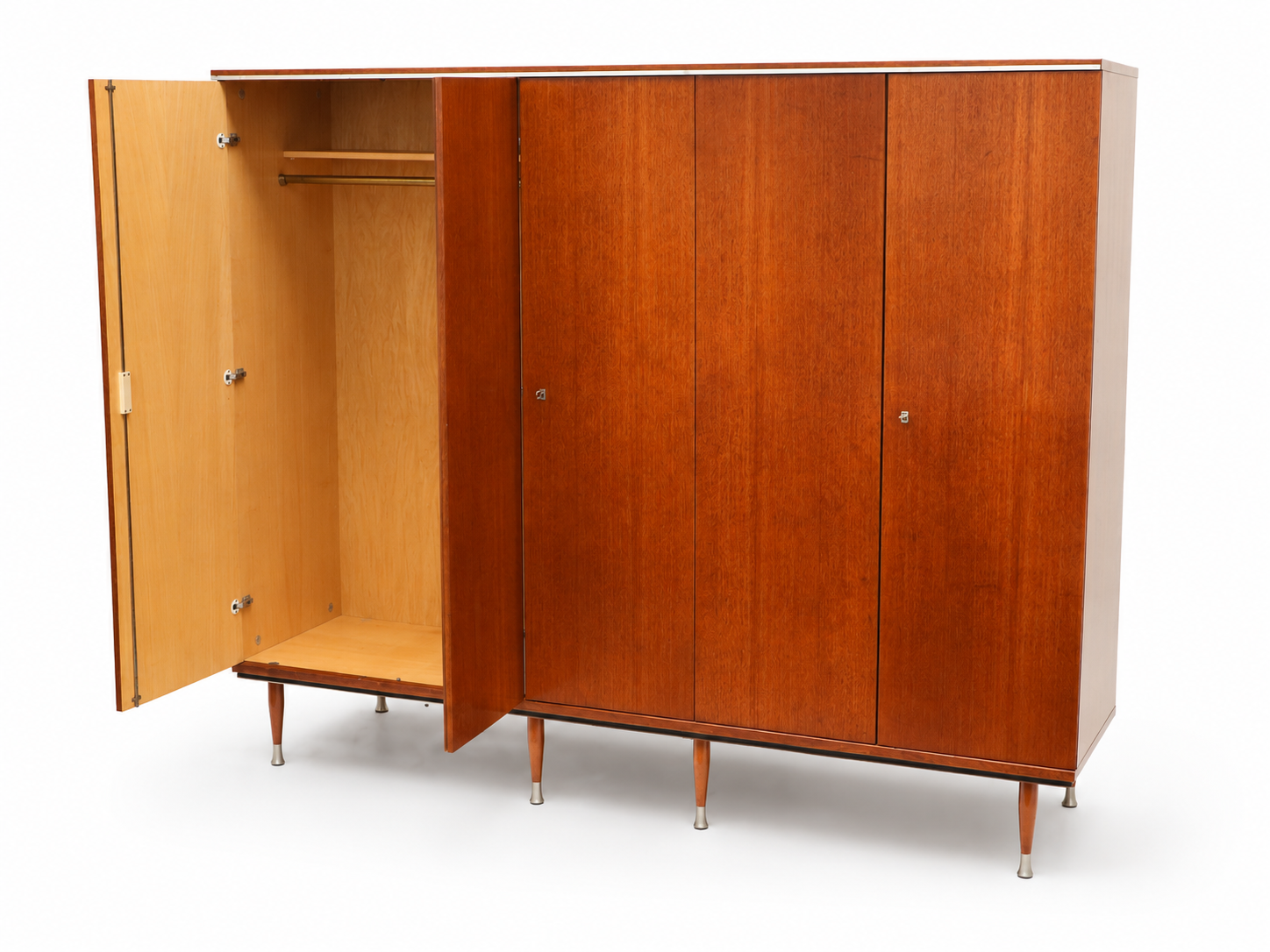 Teak wardrobe with 5 doors, hanging rail and shelves