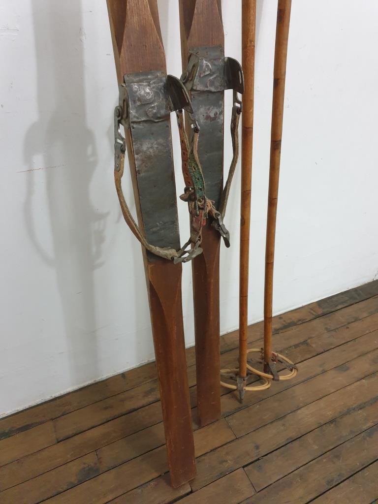 Old pair of wooden skis - vintage sport