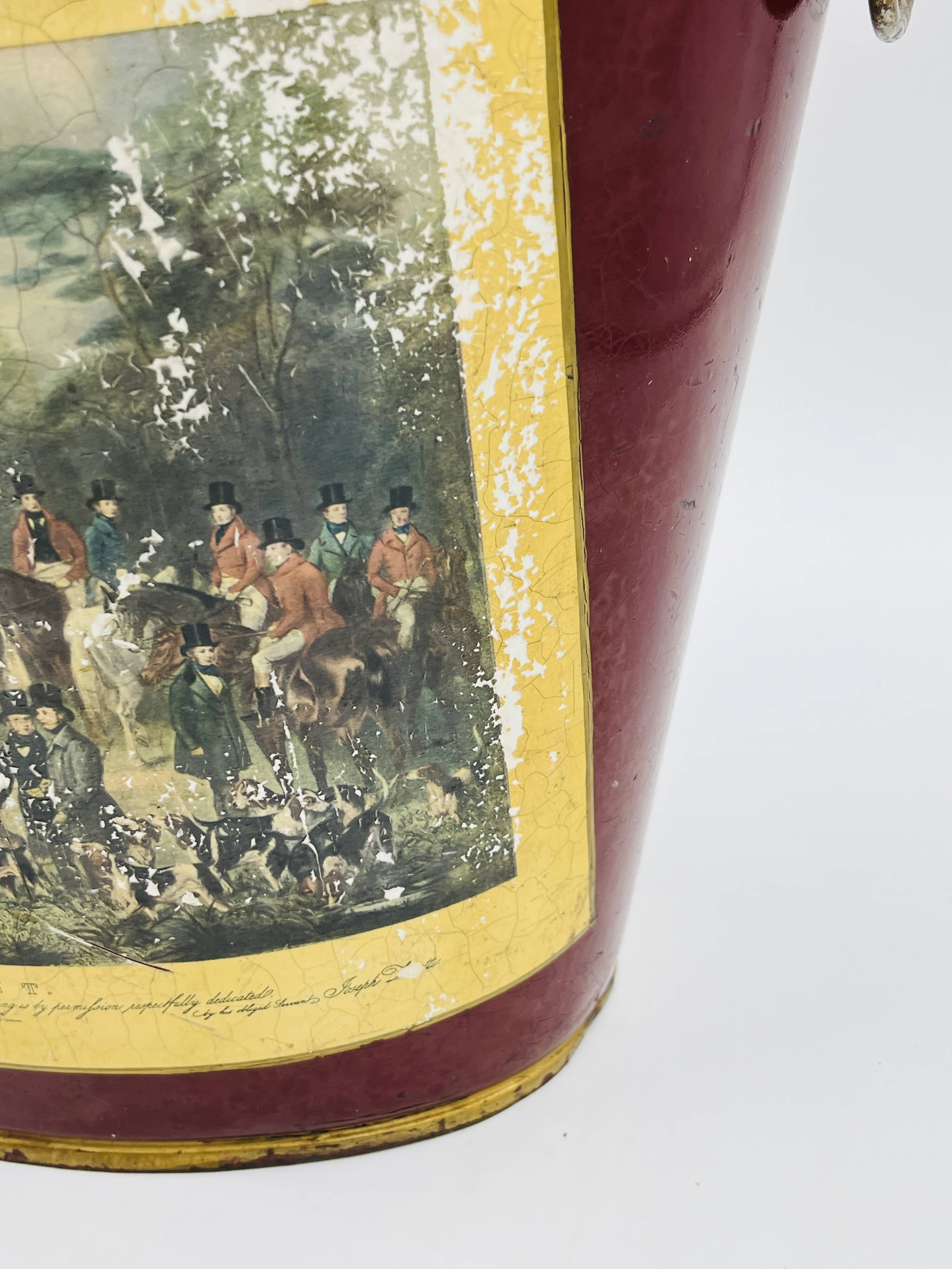 Vintage metal wastepaper basket hunting scene Bury Hunt