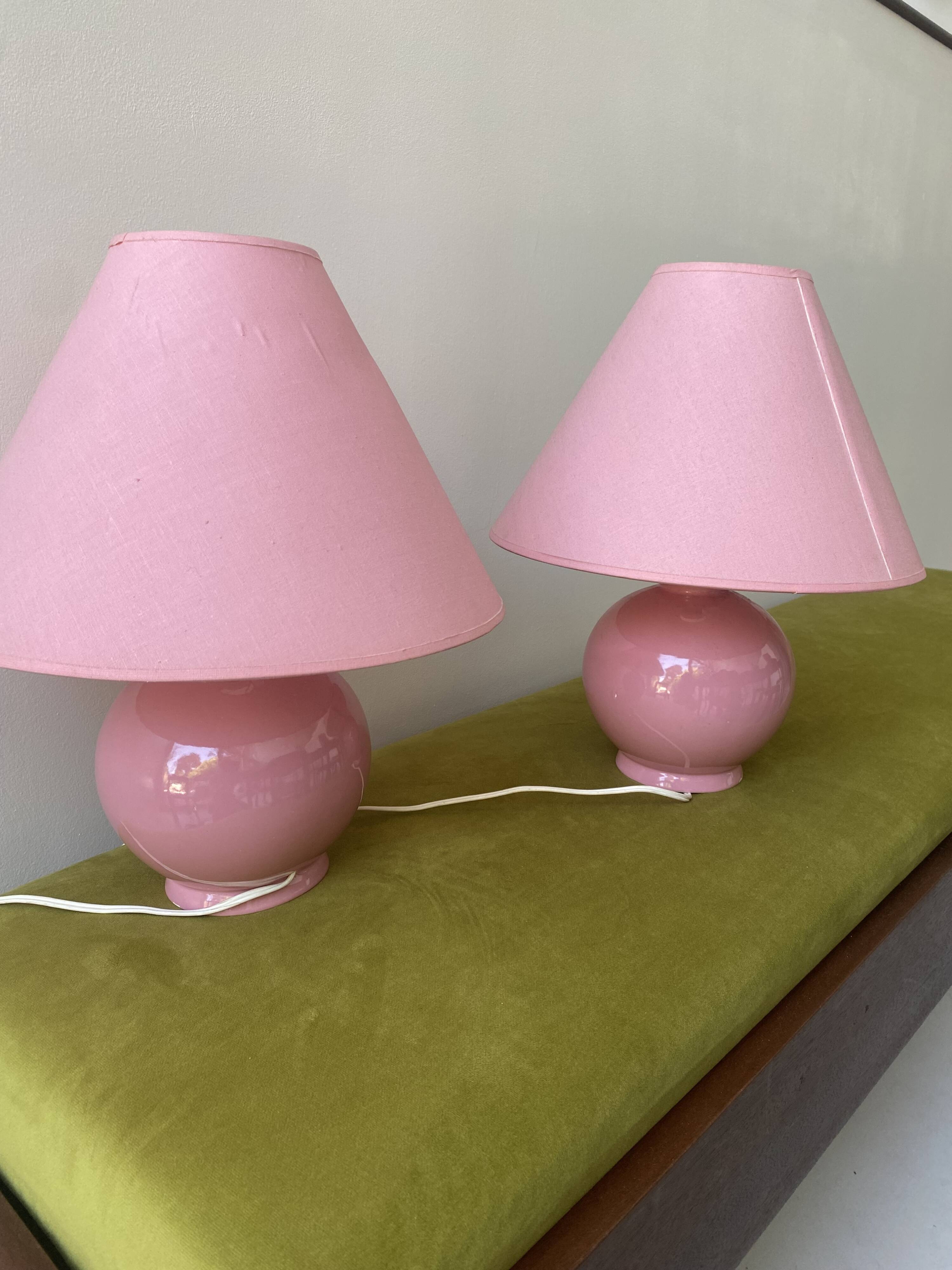 Lot of 2 candy pink bedside lamps