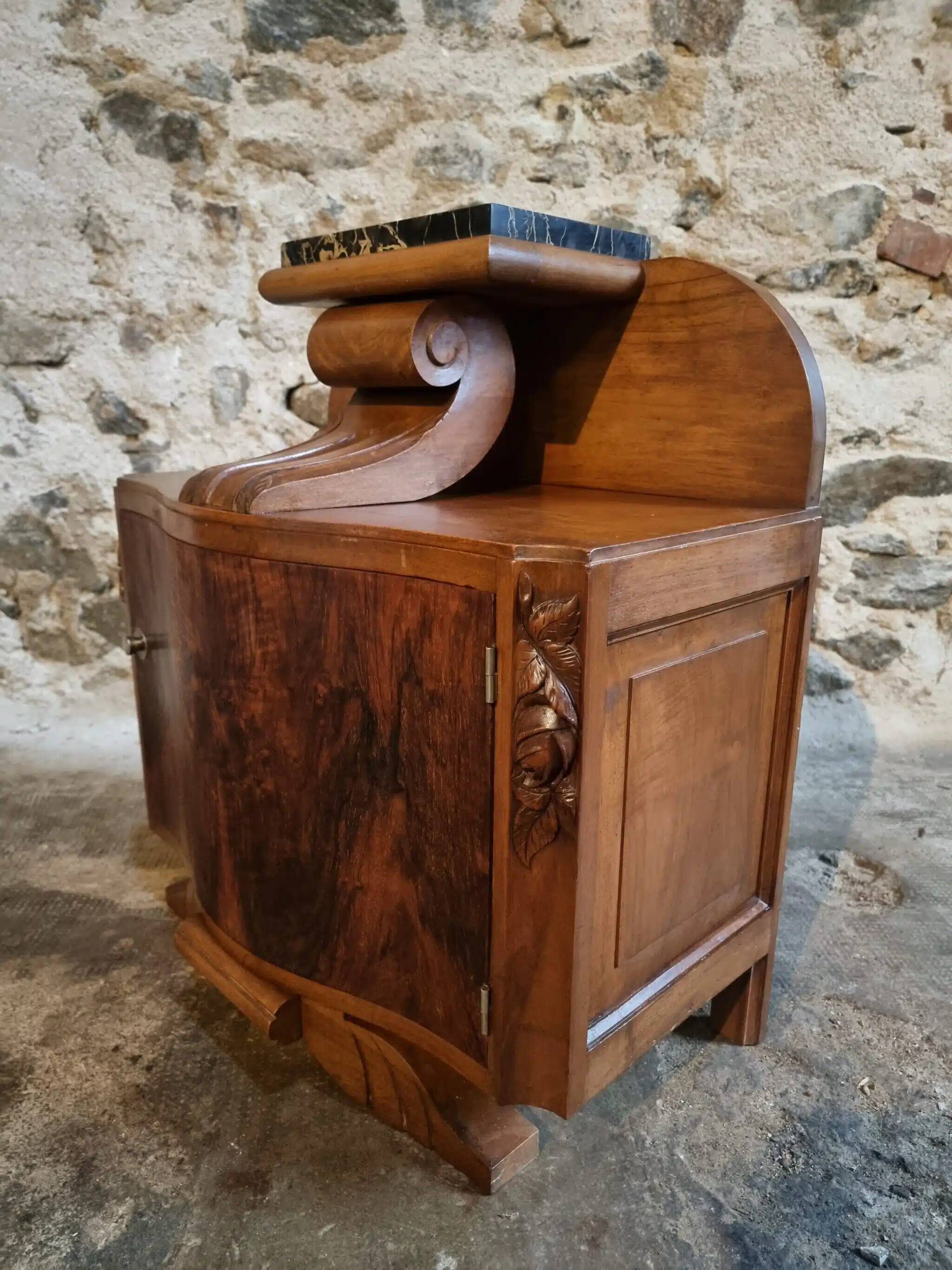 French Art Deco bedside table with a marble top, circa 1930.