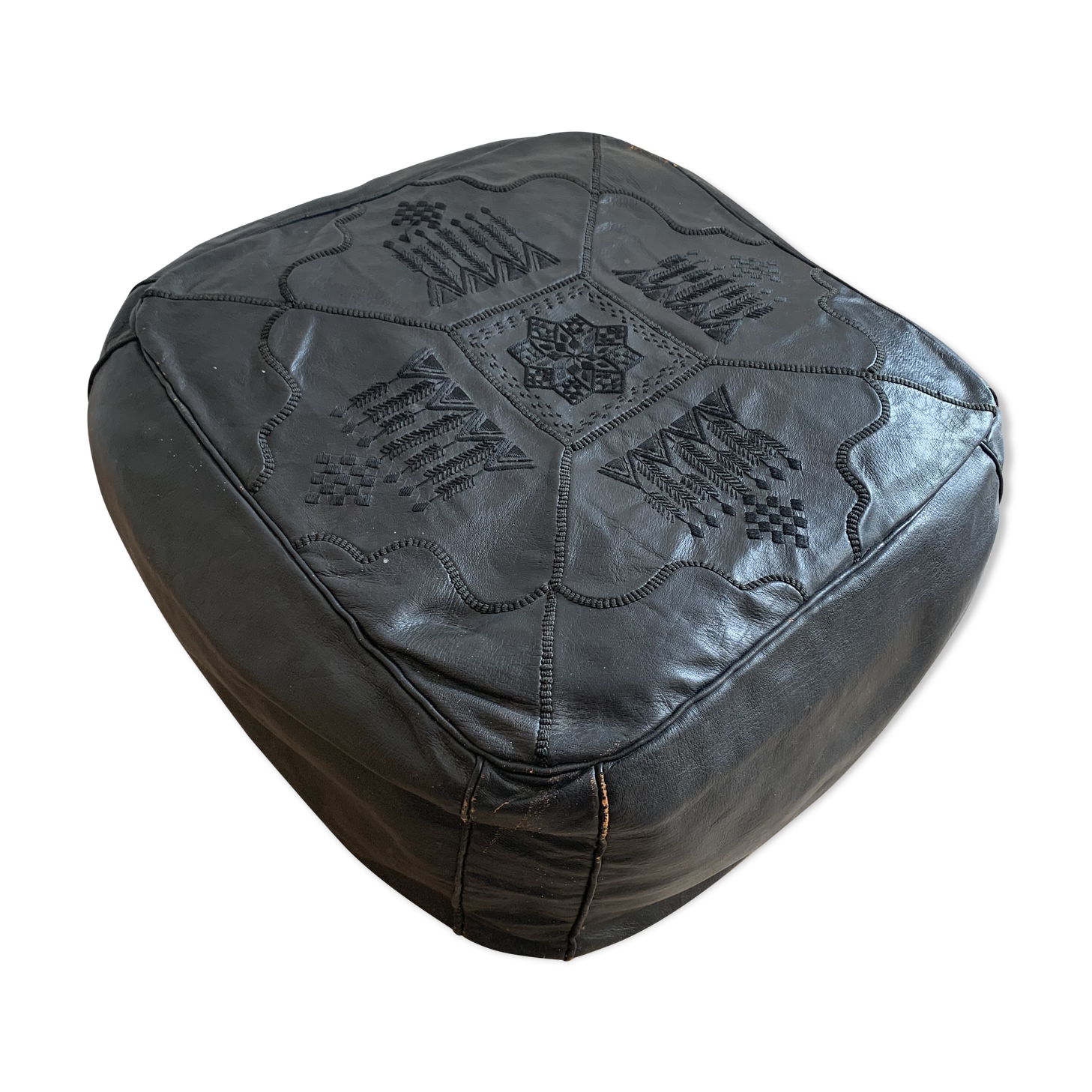 Moroccan vintage square leather pouf