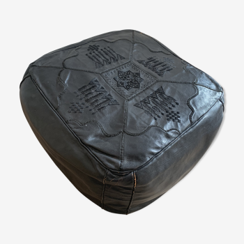 Moroccan vintage square leather pouf