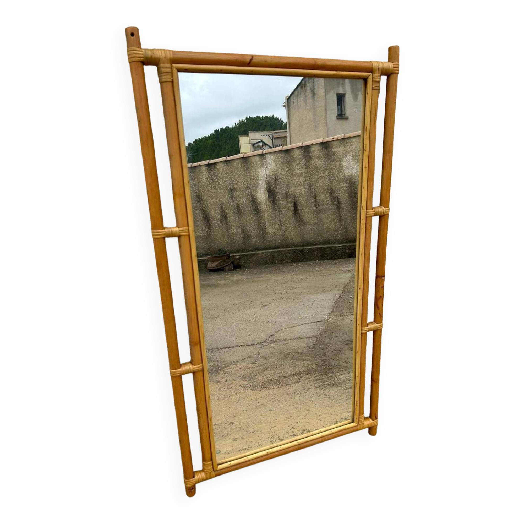 Miroir en bois et rotin